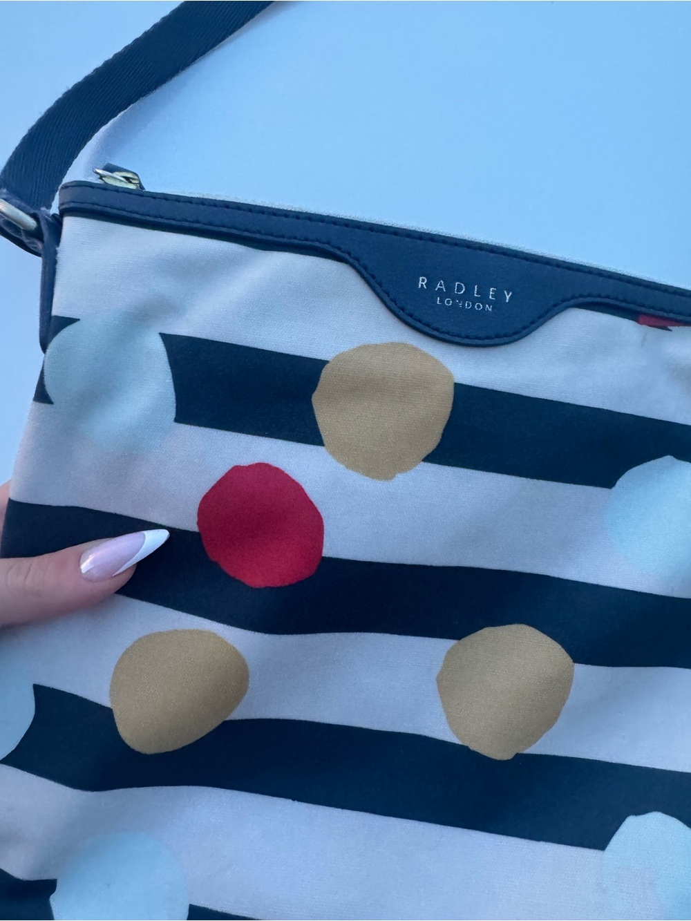 RADLEY LONDON Navy Stripe Crossbody with Multicolor Polka Dots